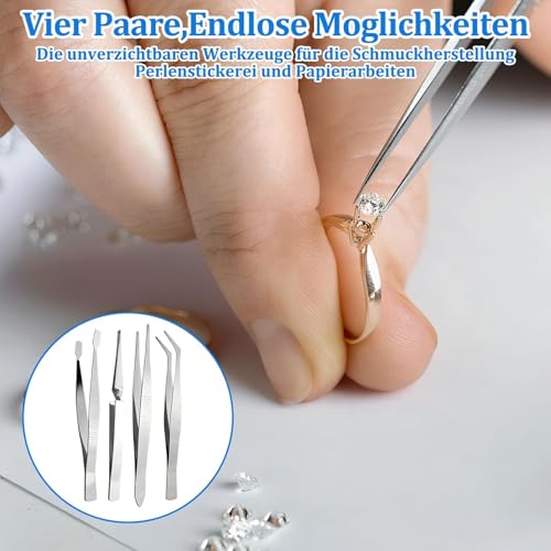 7 Pcs Pinzas de Precisión de Acero Inoxidable, 3 Puntiagudas con Punta Silicona, 4 Pinzas Depilar Antideslizante, Recta+Curva+Planas+Cruzadas, para Manual, Belleza, Tratamiento, Pestañas, Labora - imagen 6