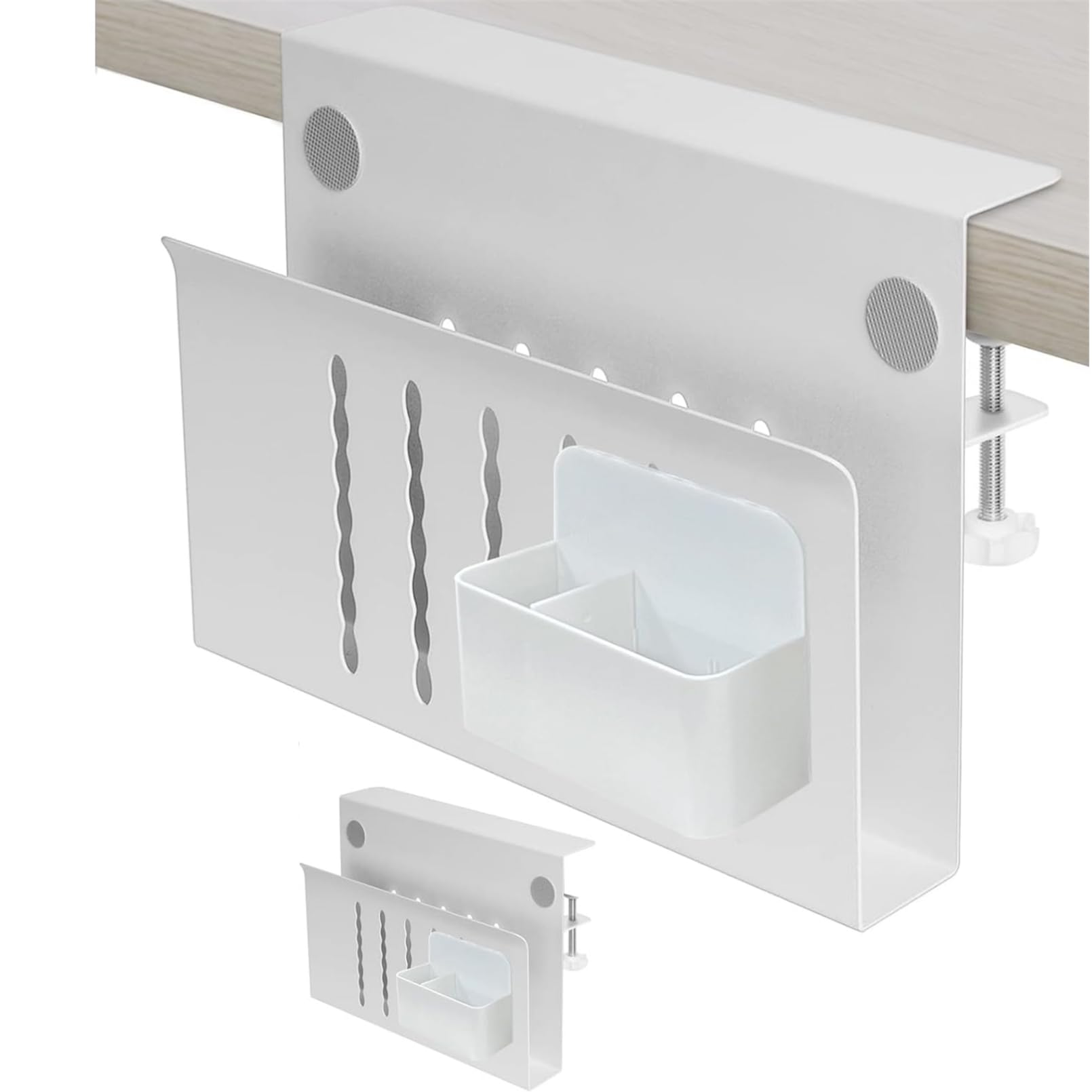 Dest Side Storage, Under Desk Laptop Mount,Steel Hanging Desk Organizer with Pen Holder, Side Desk Laptop Holder Magnetic Pen Holder File Holder Desk Organization (White)