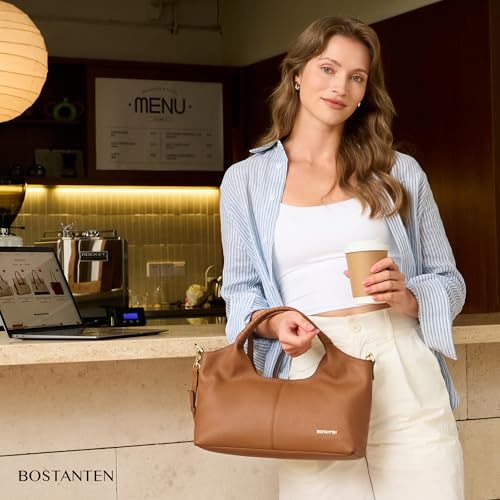 Image of BOSTANTEN Genuine Leather Purses for Women Designer Handbags Crossbody Shoulder Bags Top Handle Satchel with Adjustable Strap