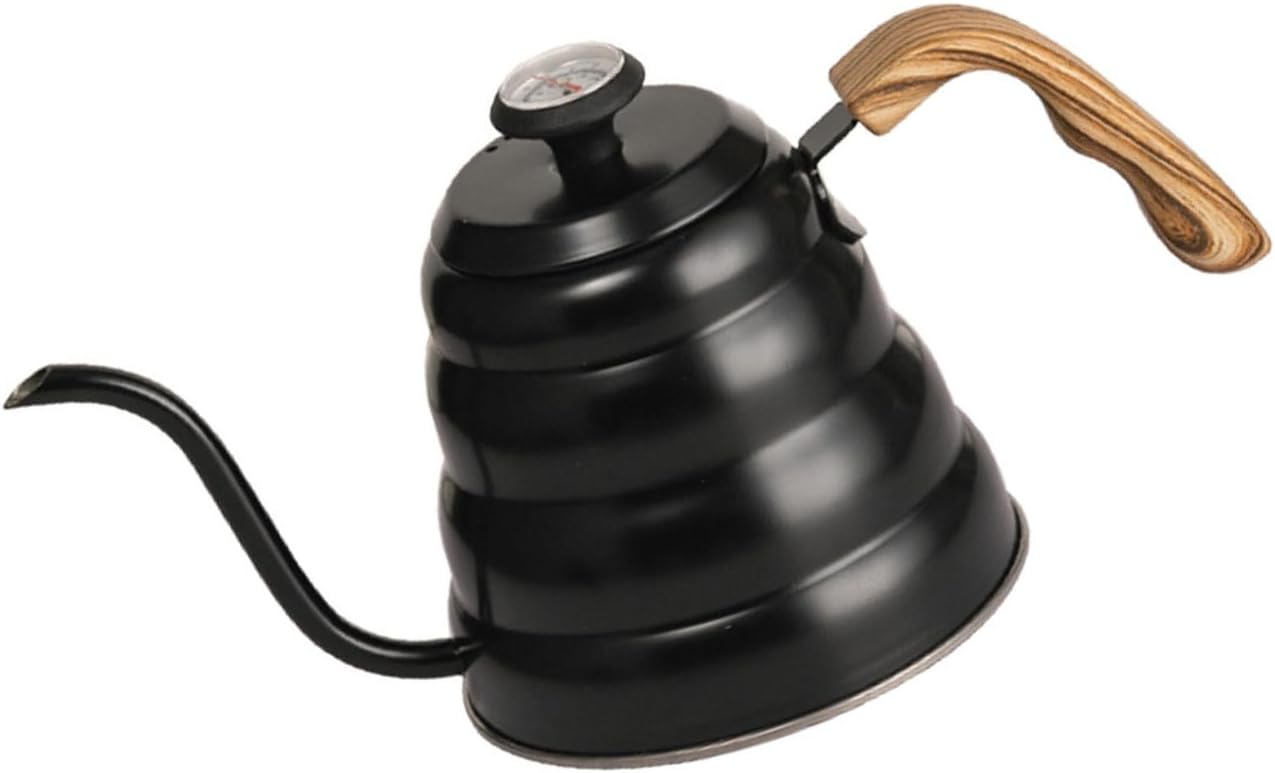 304 Stainless Steel Pouring Over Coffee Kettles with Thermometers and Wood Handle for Temperature Control Rustless Swanneck Coffeepot