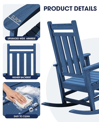 Image of KINGYES Oversized Outdoor Rocking Chair, HDPE Patio Rockers, Blue