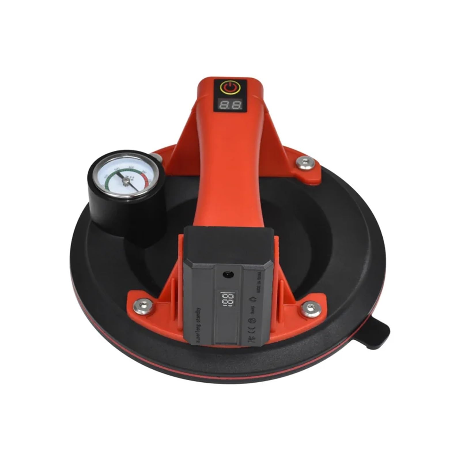 Ventosa de vidrio al vacío eléctrica de 8 pulgadas con reposición automática de aire y manómetro, chasis de goma de doble capa(Grey)