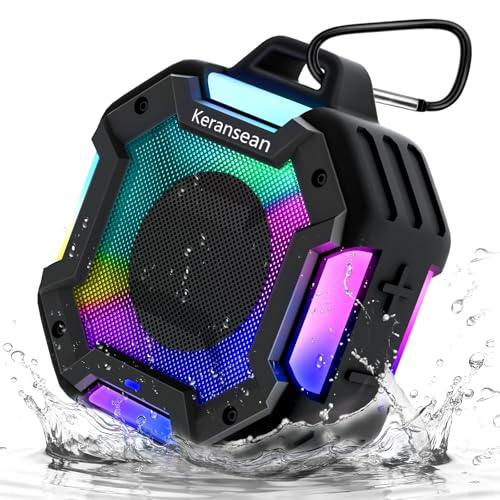 Bluetooth Shower Speaker, Portable Bluetooth Speakers IPX7 Waterproof Shower Speaker Wireless, Outdoor Speaker with Lights, TWS Stereo Pairing for Paddle Board/Beach/Pool/stocking stuffers, Black