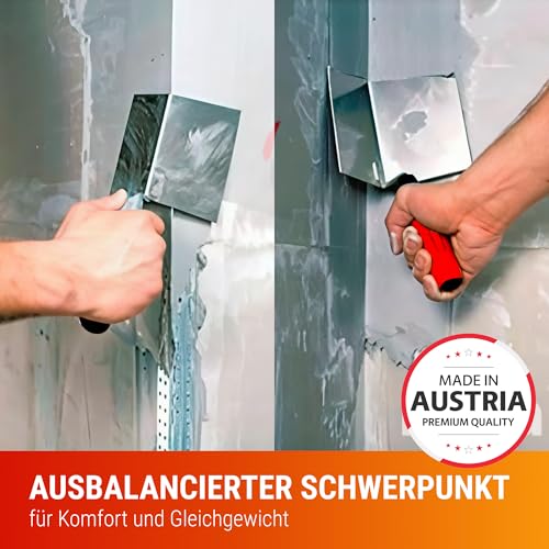 WERKFIT Profi Eckenkelle Set 80x60 mm - Inneneckenkelle und Außeneckenkelle aus Edelstahl - Eckspachtel mit Softgriff. Rostfrei - Hergestellt in Österreich