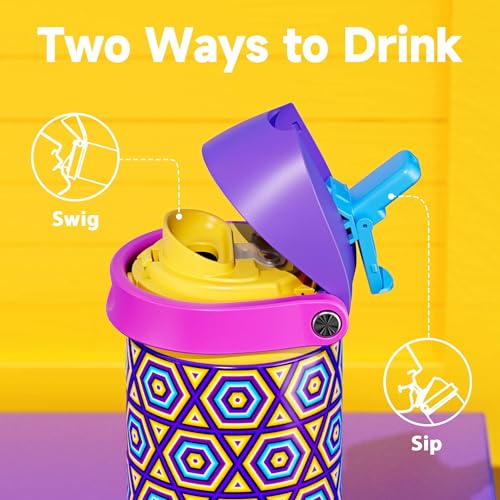 Image of 24 oz Insulated Water Bottle for Women: Meoky Stainless Steel Water Bottle with Holder and Shoulder Strap - Leak Proof, Cold for 24 Hours, Protective Silicone Base, BPA-Free for Travel Gym, Neon Beat