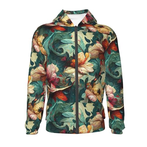 Artistic Abstract Flower Kids Pullover Hoodies Boys Zip Up Sweatshirts Girls Athletic Clothes with Pocket2