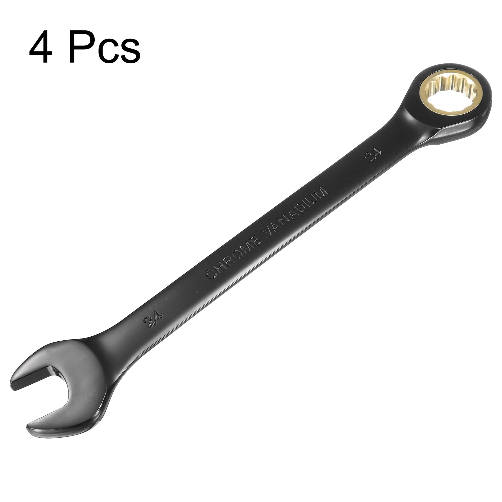 QUARKZMAN 4Pcs Llave de Trinquete 24mm Métrica de Boca Abierta 72 Dientes Acero CR-V Niquelado Llave Combinada de Trinquete para Tuercas y Pernos
