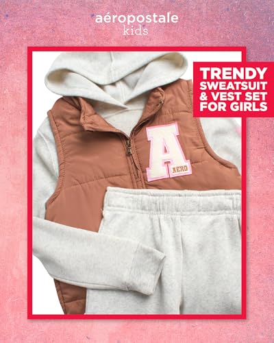 Image of AEROPOSTALE Girls Joggers Set - 3 Piece Puffer Vest, Pullover Hoodie and Cargo Jogger Sweatpants for Girls (Sizes: 4-16)
