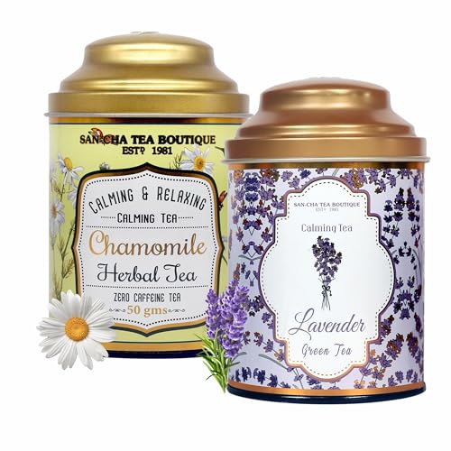 Image of Sancha Tea Boutique, Tea Combo Pack: Chamomile Herbal (50g) & Lavender Green Teas (100g), Loose Leaves, Naturally Calming & Relaxing Tisanes
