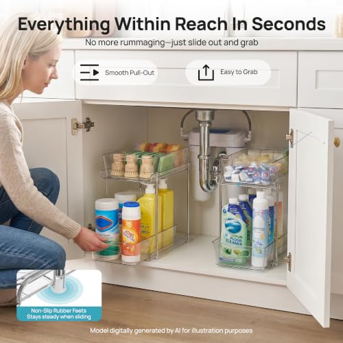 Image of Vtopmart 2 Pack Plastic Larger Higher Bathroom Kitchen Under Sink Organizer (M-Higher)