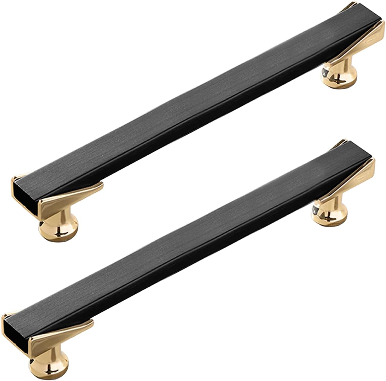 2 Pack Matte Black and Gold Cabinet Pulls Kitchen Cabinet Handles Modern Dresser Drawer Knobs for Bathroom Bedroom Closet Zinc Alloy Furniture Pulls (Overall Length 4.92in/125mm)