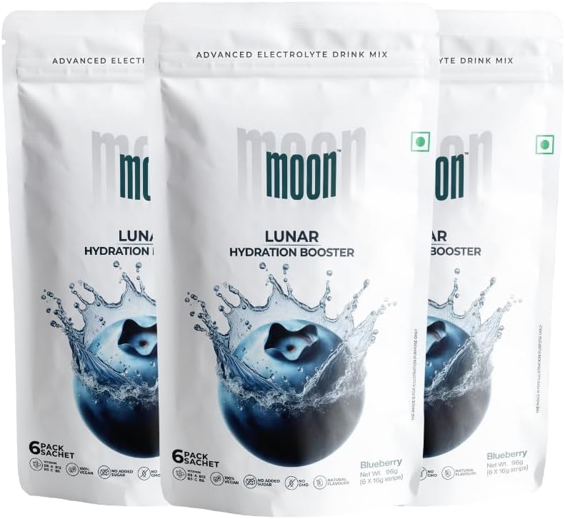 Moon Lunar Blueberry Hydration Booster Energy Drink Mix100% Natural & Healthy Electrolytes Mix Instant Daily Hydration & Energy Boost Post Workout Energy Powder Pack of 3(16g X 18 Sachets)