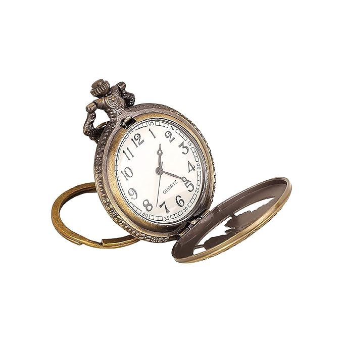Image of AUGEN Premium Pocket Watch Metal Keychain Butterfly 4 Retro Vintage for Gifting With Key Ring Anti-Rust (Pack Of 1)