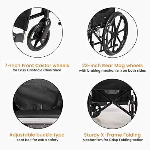 Image of Veayva Deluxe commode Wheel chair Foldable Commode Cum Wheelchair with removable air tight pot