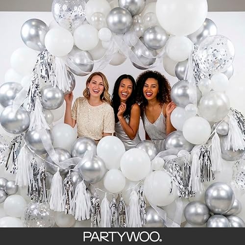 Image of PartyWoo White Balloons 100pcs Different Sizes Pack of 18 12 10 5 Inch Matte White Latex Balloon Arch Kit Garland for Wedding Bridal Graduation Baby Shower Birthday Party Decorations White-Y13