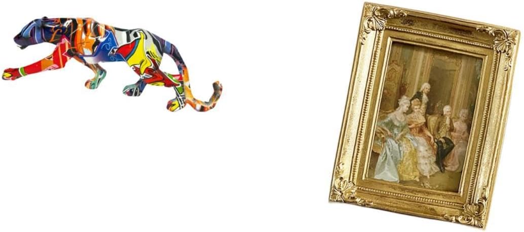 Sculpture Resin Frame Animal Craft Figurine Walking Ornament for Bookshelf Indoor Home Shelf Card Display Holder Poster Glass Front Picture Frame Desk