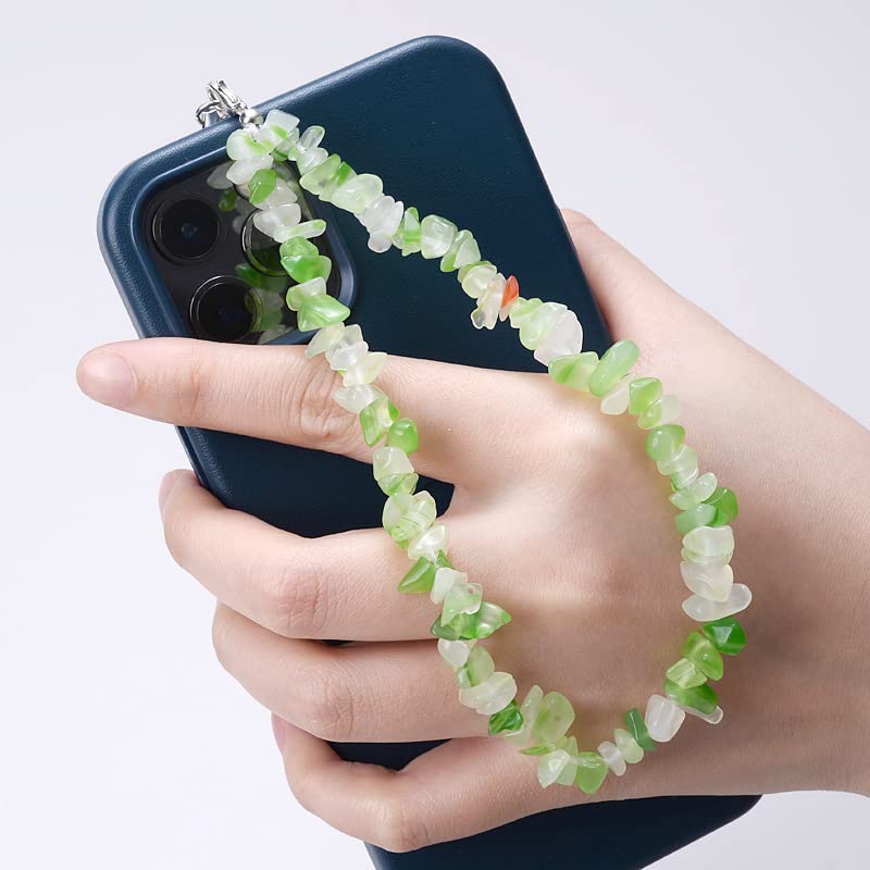 Lanière De Téléphone Porte-bonheur Trèfle à 4 Feuilles - Chaîne Avec Breloques Sable Doré Et Perles Noires