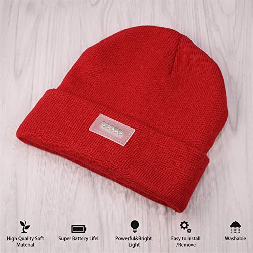 Snowcinda Unisex 5 Led Knitted Flashlight Beanie Hat/Cap For Hunting, Camping, Or Handyman Working - One Size Fits Most Red #TOP4