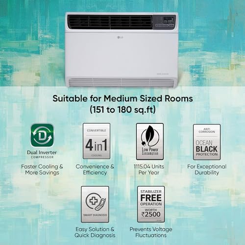 Image of LG 1.5 Ton 3 Star DUAL Inverter Window AC (Copper, Convertible 4-in-1 cooling, 4 Way Air Swing, HD Filter, TW-Q18WUXA, White)