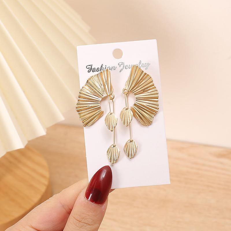 Bohemia Statement Leaf Stud Earrings for Women Retro Leaf Fan Shape Leaf Earrings Fashion Chunky Gold Plant Earring Bohemian Flower Earring Vacation Jewelry Gift - Image 6