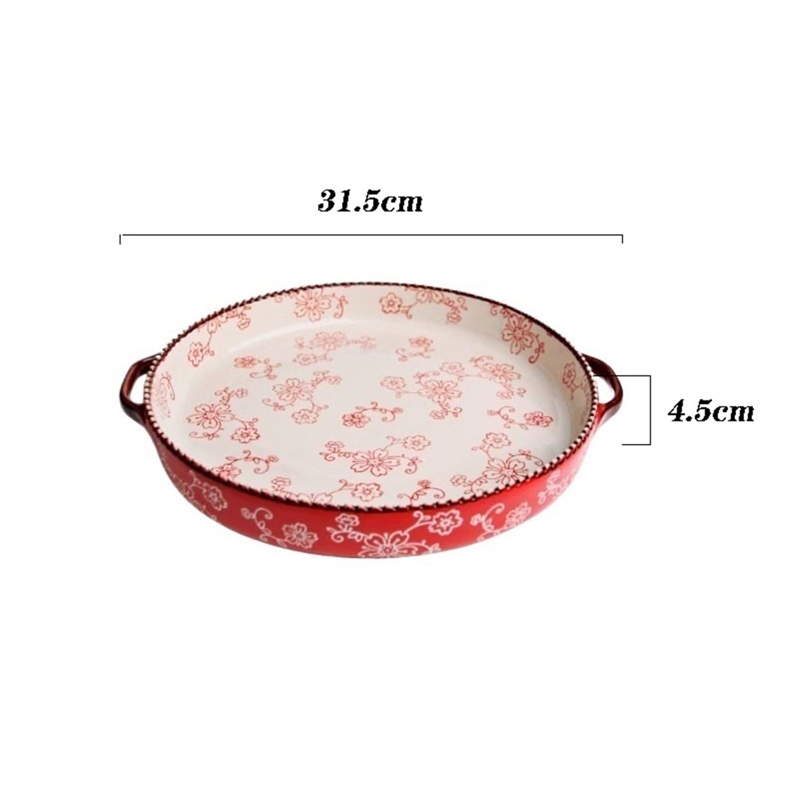 Auflaufformen Runde Pizzapfanne, Keramik-Backform mit Doppelohr, Ofen mit speziellem Haushaltskäse-Backblech for Reis Lasagneform(Red)