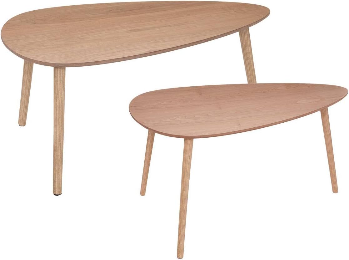ATMOSPHERA CREATEUR D'INTERIEUR Atmosphera Set of 2 Light Nesting Coffee Tables with Natural Wood Legs, Engineered, Beige, cm