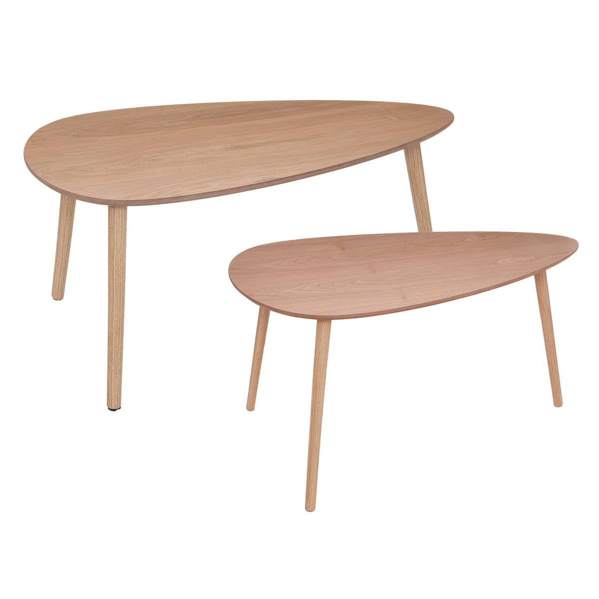 ATMOSPHERA CREATEUR D'INTERIEUR Atmosphera Set of 2 Light Nesting Coffee Tables with Natural Wood Legs, Engineered, Beige, cm