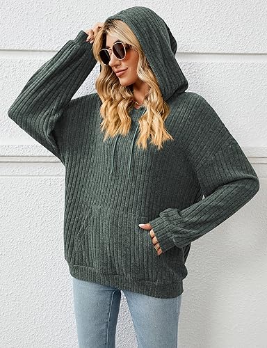 Jumpers for Women Long Sleeve Tops Sweaters with Pocket Ladies Lightweight Drawstring Hoodie Sweatshirts S-2XL - Image 3