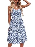 YATHON Blue and White Floral Dresses for Women 2024 Summer Fit and Flare Dresses for Women with Pockets Beach Wacation Sundress(YT090-Blue White F 03,L)