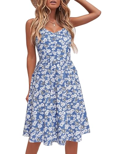 Image of YATHON Casual Dresses for Women Sleeveless Cotton Summer Beach Dress A Line Spaghetti Strap Sundresses with Pockets