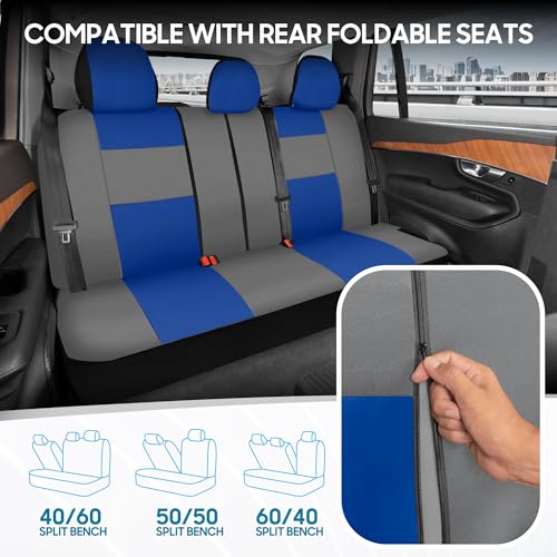 Image of BDK PolyPro Car Seat Covers Full Set in Blue & Gray - Front and Rear Split Bench Seat Covers for Cars, Easy to Install Car Seat Cover Set, Car Accessories for Auto Trucks Van SUV
