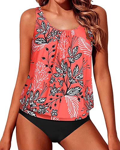 Image of Yonique Women Vintage Chevron 2 Piece Ruched Padded Tankini Set Flyaway Top With Triangle Brief Bottom Bathing Suit