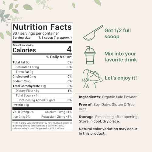 image for Micro Ingredients Sustainably US Grown, Organic Kale Powder, 2 Pounds 