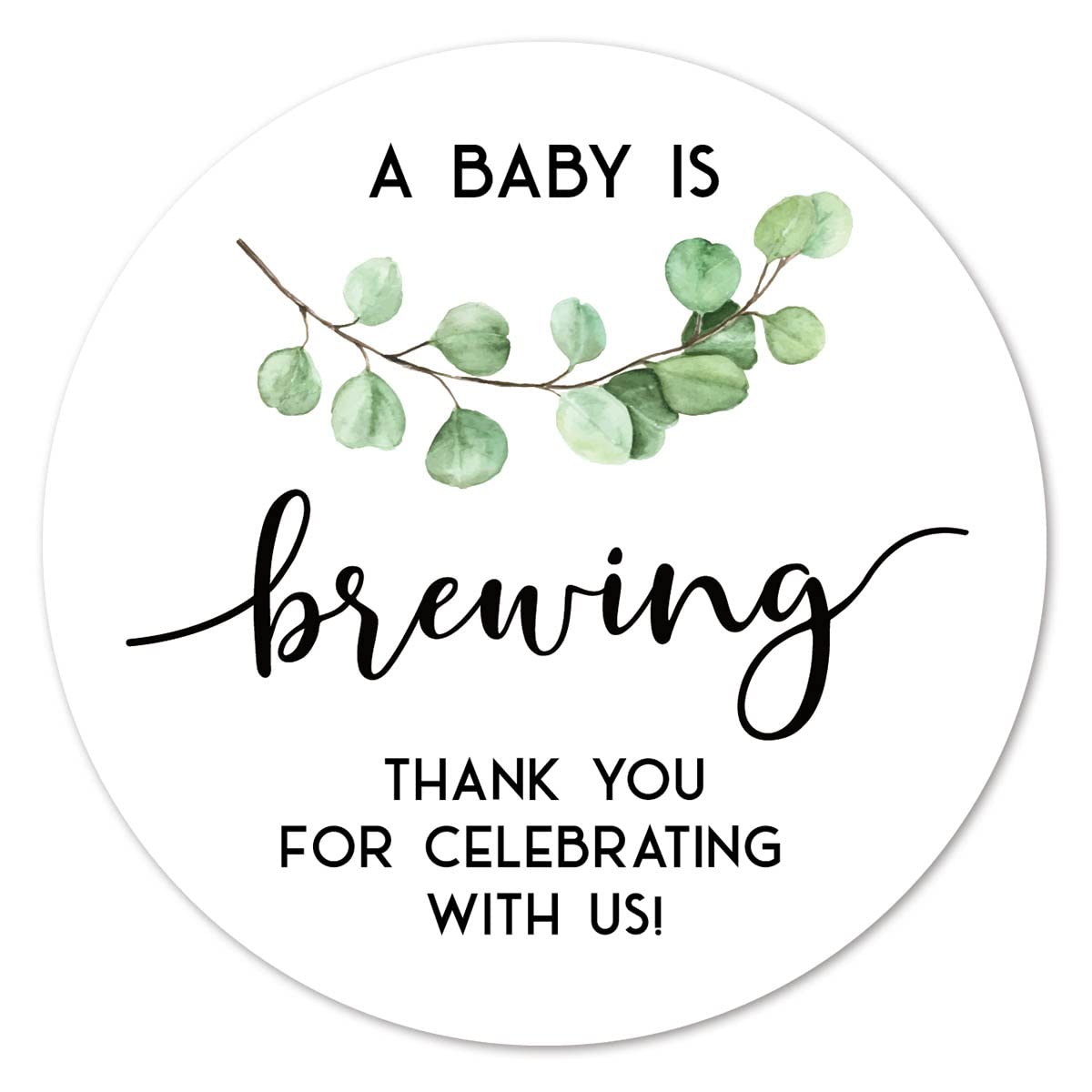 Greenery a Baby is Brewing Thank You Stickers, 2 Inch Baby Shower Party Favor Labels 40-Pack