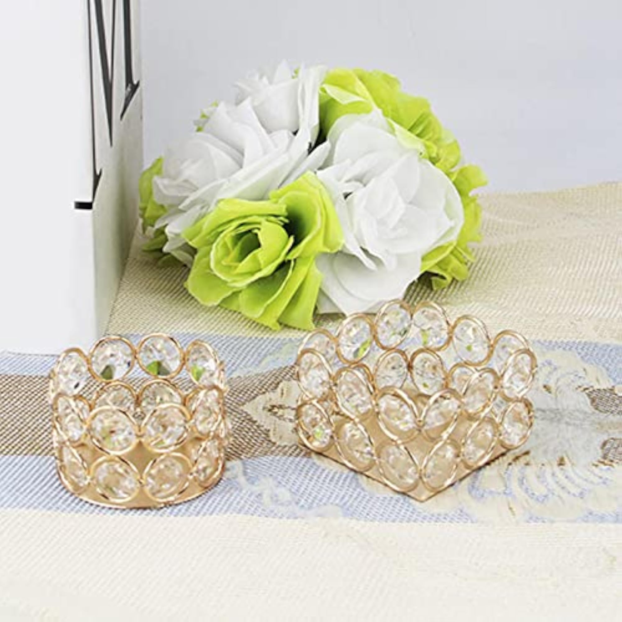 Crystal Tealight Candle Holder, Round Centerpiece Decor