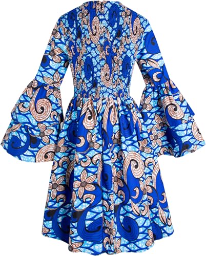 Image of Women's African Ruffle Long Sleeve Dress Ankara Print Maxi Dresses