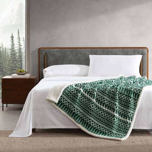Image of Eddie Bauer - Throw Blanket, Ultra-Soft Plush Bedding with Faux Shearling Reverse, Blanket for Couch & Bed (Alpine Fair Isle Green, 50 inch x 60 inch)