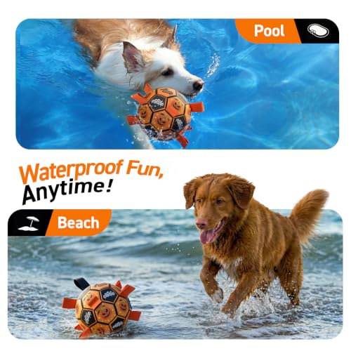 Image of QDAN Halloween Dog Toys, Soccer Balls with Straps, 8 Inch Interactive Toys | Large Dog Herding Balls for Tug of War, Durable Ropes Toys for 30-90 lbs Dogs, Outside Training Chase Toy, Puppy Birthday