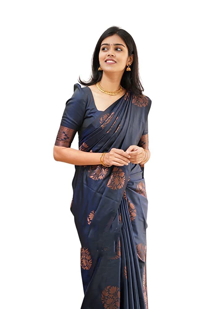 Shiv Textiles Women'ss Banarasi Silk Saree With Blouse Perfect For Every Occasion Copper Zari