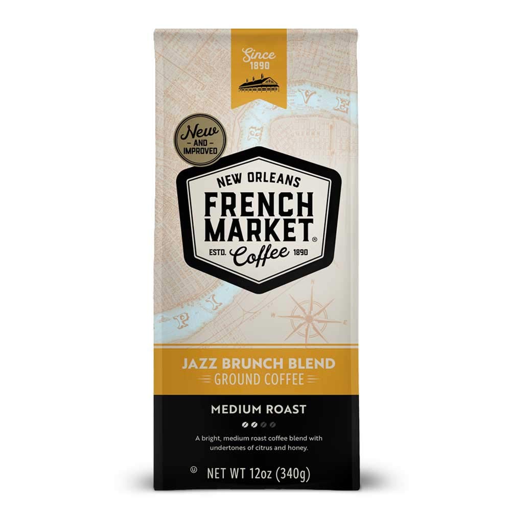 French Market Jazz Brunch Blend Medium Roast Ground Coffee, 12oz Bag (Pack of 1)