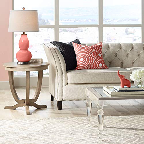Color + Plus Modern Table Lamp 28 3/4" Tall Coral Reef Orange Glass Double Gourd Off White Tapered Drum Shade For Bedroom Living Room House Home Bedside Nightstand Office Entryway Family #TOP2