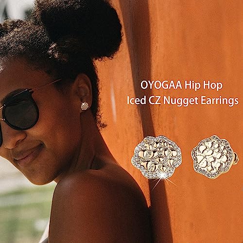 Oyogaa 14K Gold Plated Nugget Earrings For Men Lab Created Diamond Cz Rough Textured Nugget Stud Pierced Earring In Gold Tone Gold Nugget Earrings For Men Woman (Gold) #TOP3