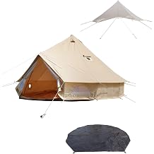 DANCHEL OUTDOOR 4 Season Canvas Bell Tent with Rain Fly Footprint Tarp for 6 Person Yurts All Year Living,5m/16ft