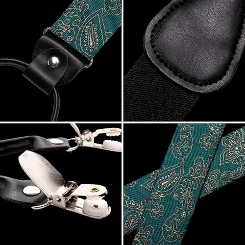 Image of Dubulle Suspender and Bow Tie for Men Paisley Solid Mens Suit Braces Pretied Bowtie and Handkerchief Cufflinks Formal Wedding