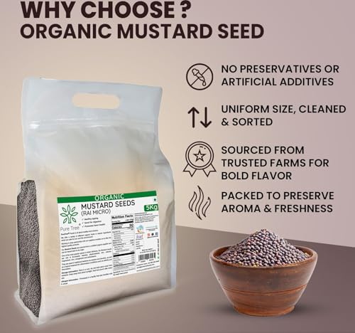 Image of Pure Tree Certified Organic Mustard Seeds Small | 5 Kg / 5000 g | Black Small Mustard Rai Seeds Small | Sasive seeds Whole Kali Rai Dana | Sarson dana Indian Spice Gluten Free