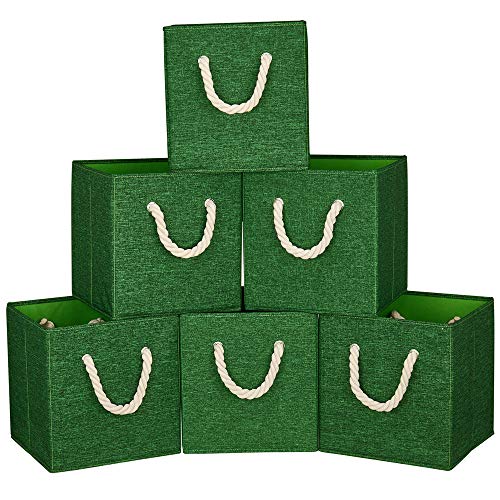 Foldable Fabric Green Cube Storage Bins Cloth Cube Storage Organizer Bin With Cotton Rops 10.5X10.5X11 In Collapsible Clothes Storage Cubes Baskets Drawers Organizer Cubicle Storage Boxes For Organizing Closet Shelves ,Q-St-52-6 #TOP17