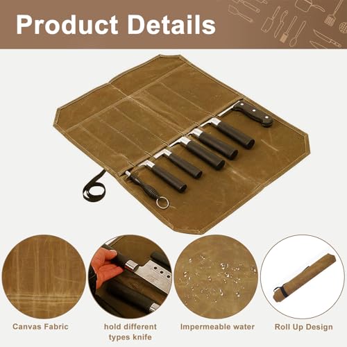 YMTWSRY Messertasche Kochmesser, Messerrolle mit 7 Fächern Werkzeug Rolltasche Multifunktionale Aufbewahrung Tasche Tragbare Messeraufbewahrung für Messer Löffel Küchenmesser