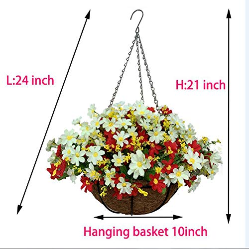 Lopkey Artificial Daisy Flowers Outdoor Indoor Patio Lawn Garden Hanging Basket With Chain Flowerpot,White-Red #TOP4