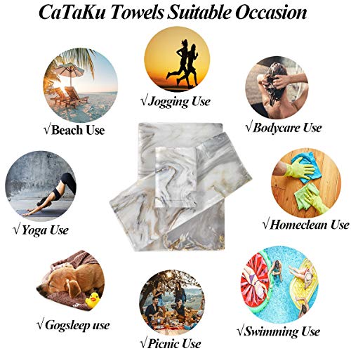 Cataku Towel Bathroom Sets, Marble Towels 3-Piece, 1 Bath Towel, 1 Washcloth, 1 Hand Towel, White And Gold Decorative Towel Set Of 3 Soft Luxury For Home Kitchen Hotel Gym Swim Spa #TOP1
