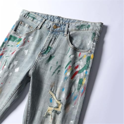 Men's Stretch Distressed Slim Skinny Casual Denim Pants Frayed Patchwork Vintage Ripped Jeans2